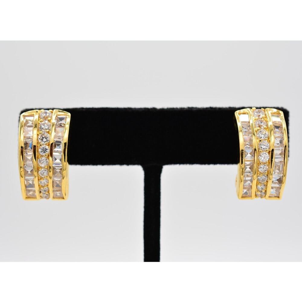 Nolan Miller Vintage Crystal Clip On Earrings Square Rhinestone Signed BinAG